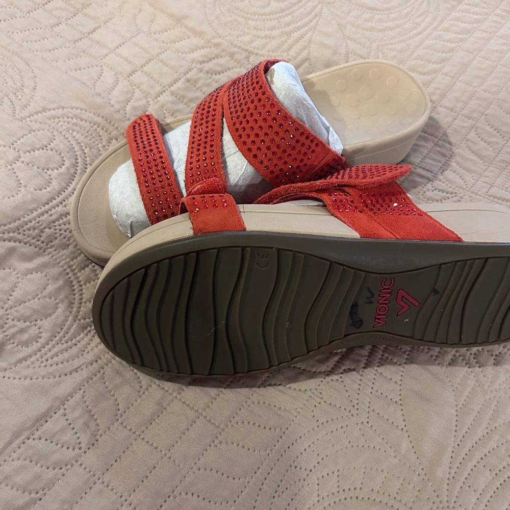 Vionic Alexis Red Rhinestone Wrap Slide Sandals - Picture 4 of 6